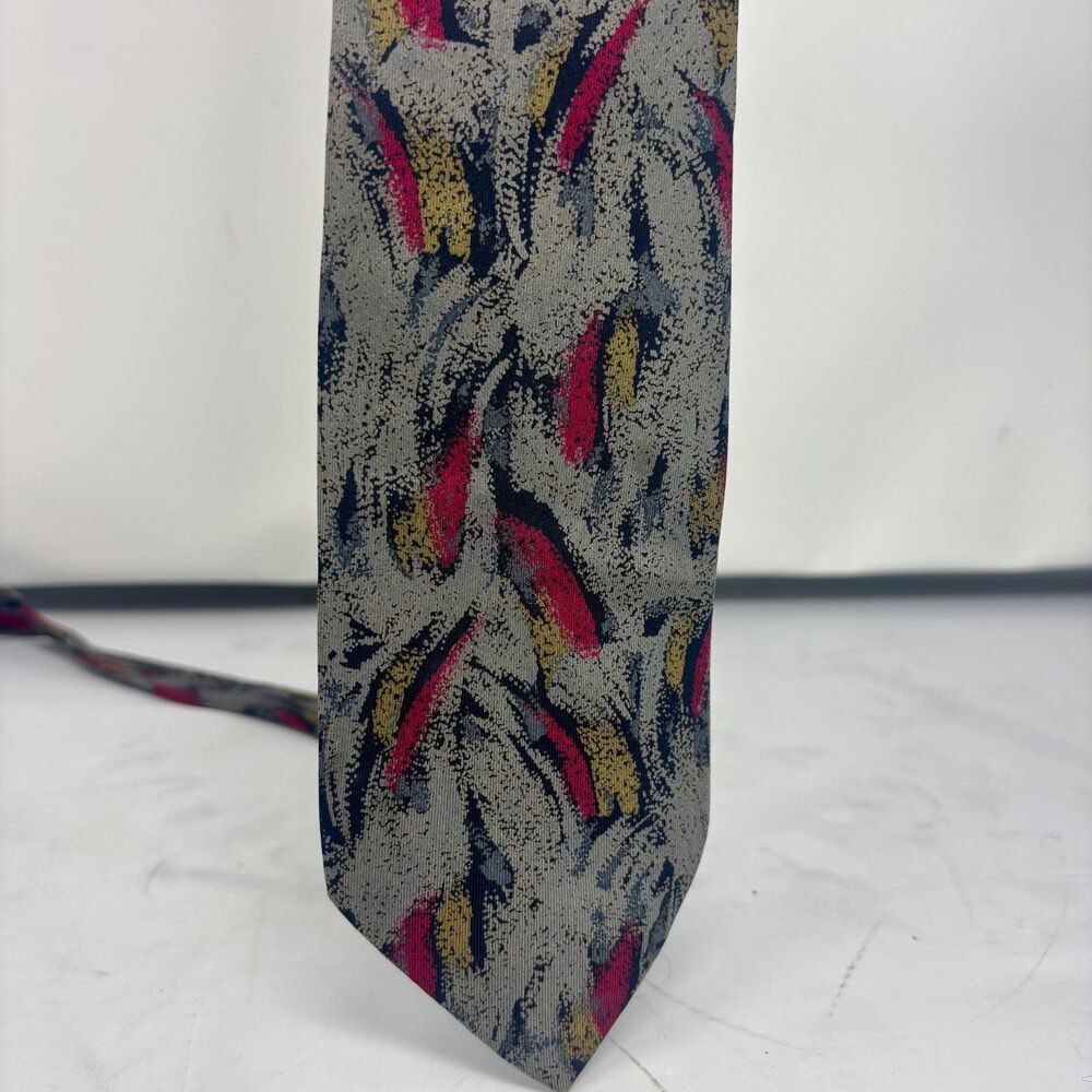 Vtg ICE Abstract Blue Gray Red 100% Hand Made Silk Tie, 3x60